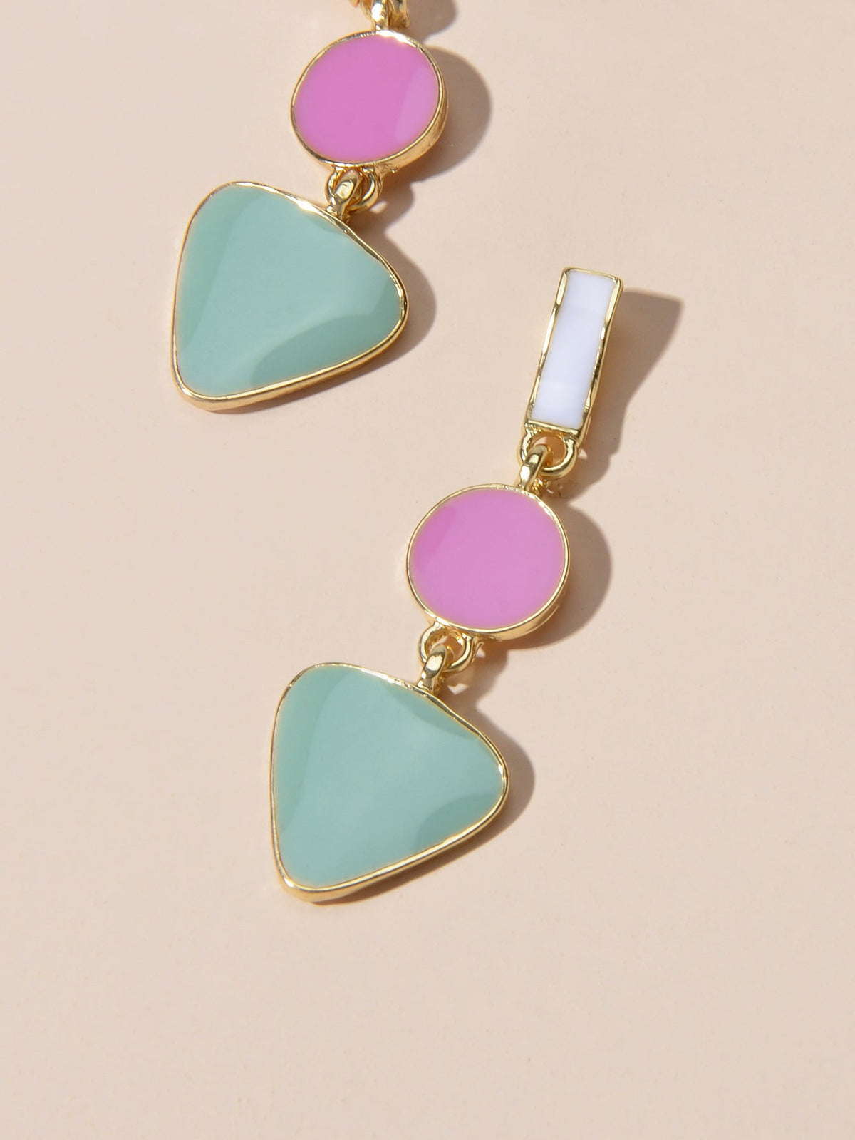 Designer Jewellery Multi-colored Enamel Round Triangle Geometric Dangle Earrings