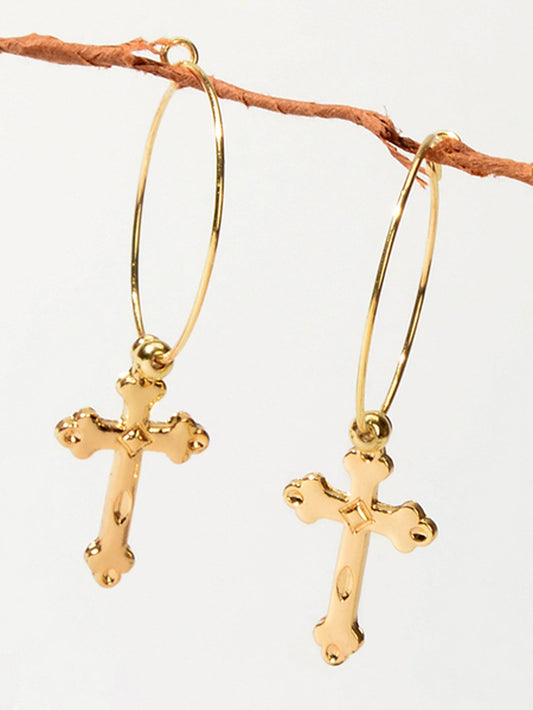 Steampunk Cross Charm Circle Hoop Earrings Goth Hip Hop Party Decoration Jewelry