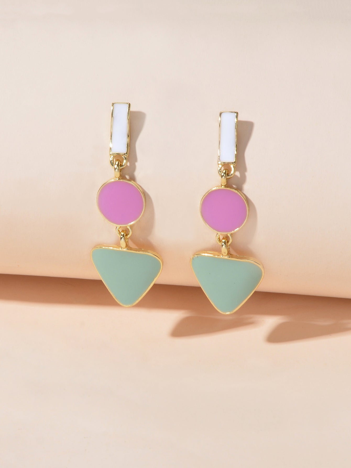 Designer Jewellery Multi-colored Enamel Round Triangle Geometric Dangle Earrings