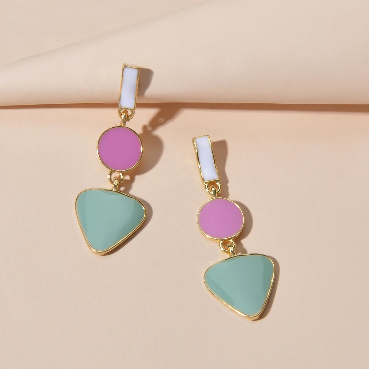 Designer Jewellery Multi-colored Enamel Round Triangle Geometric Dangle Earrings