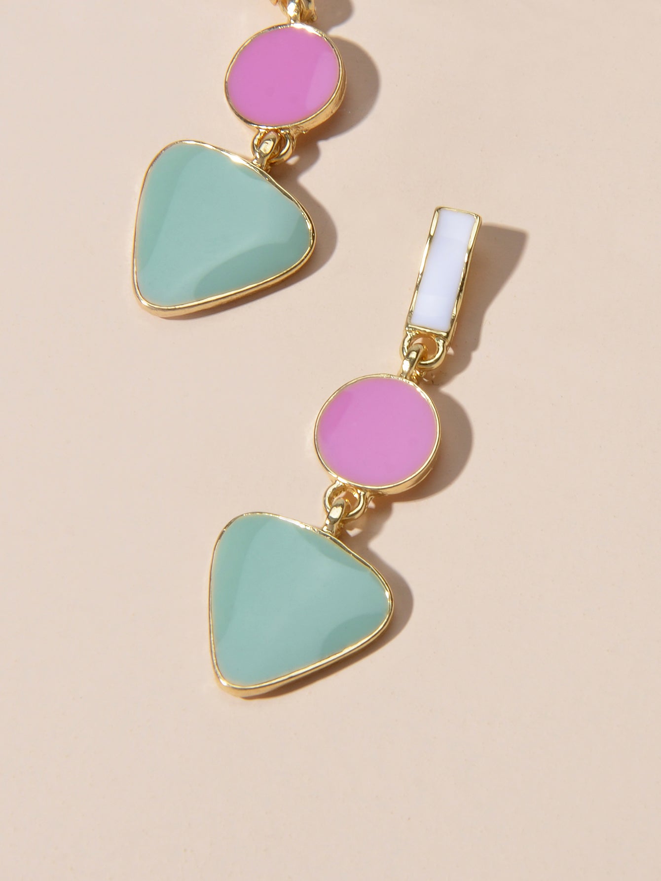 Designer Jewellery Multi-colored Enamel Round Triangle Geometric Dangle Earrings