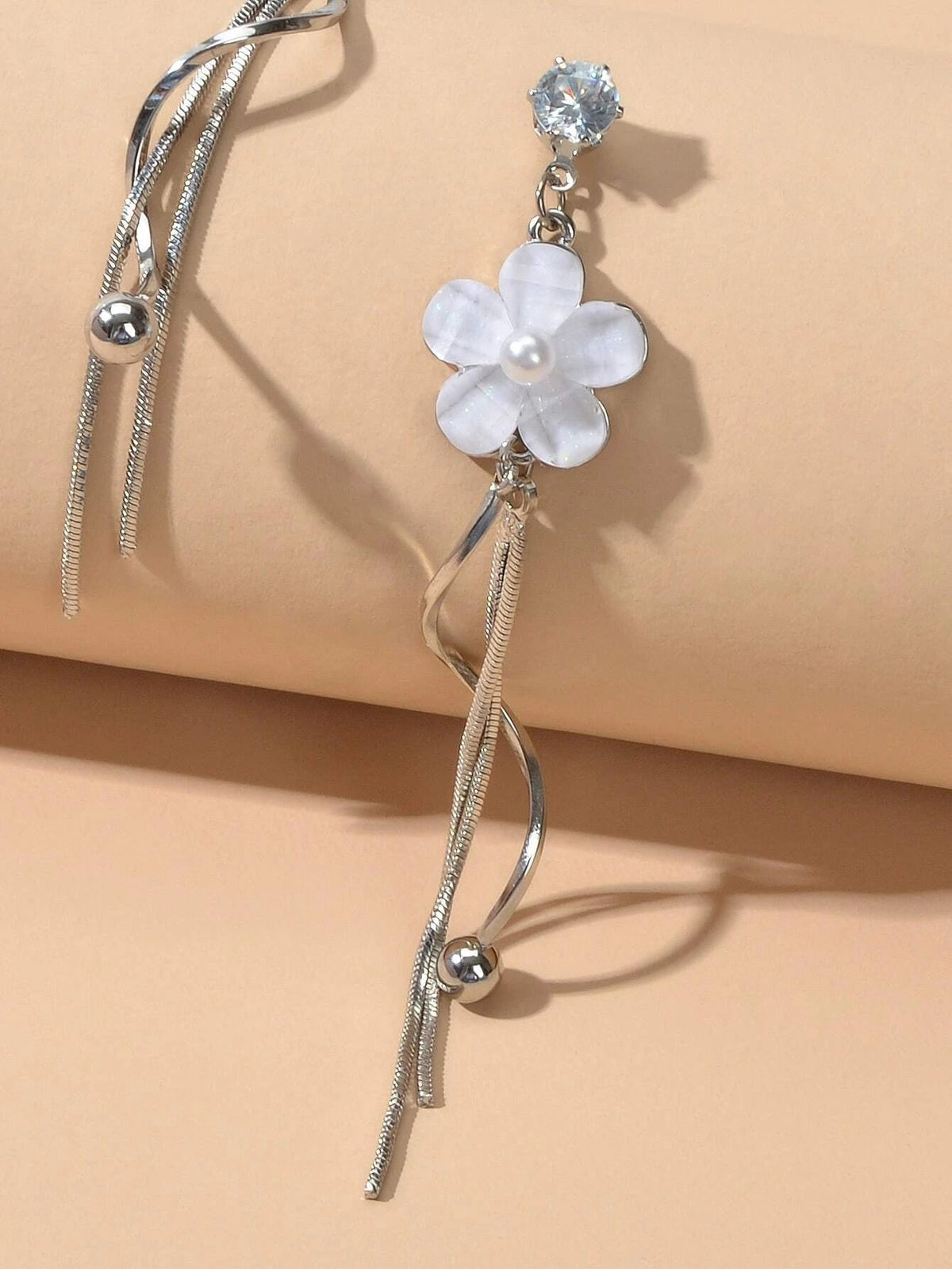 Fashion White Flower Silver Tassel Drop Dangle Earrings for Women Jewellery Gift