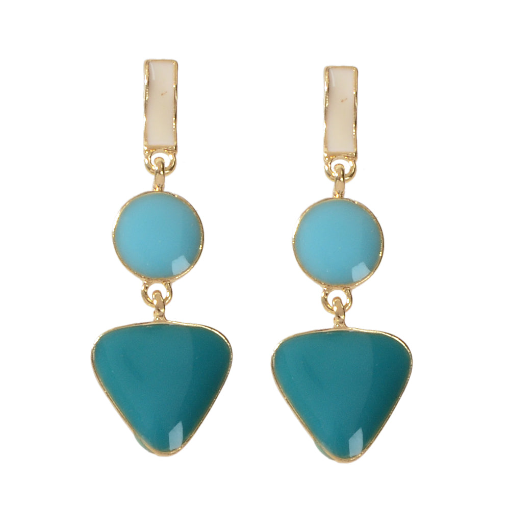 Designer Jewellery Multi-colored Enamel Round Triangle Geometric Dangle Earrings