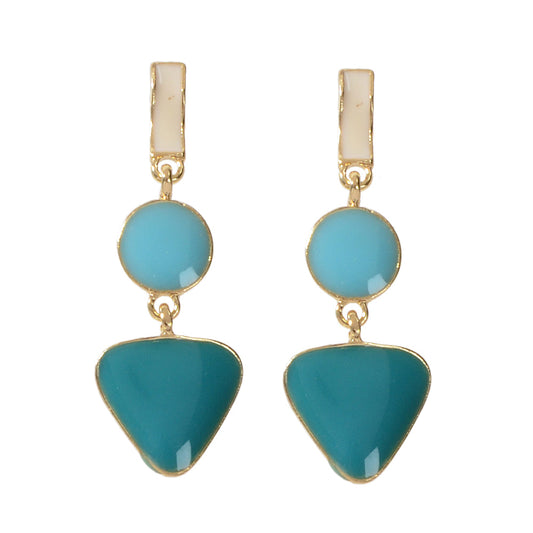 Designer Jewellery Multi-colored Enamel Round Triangle Geometric Dangle Earrings