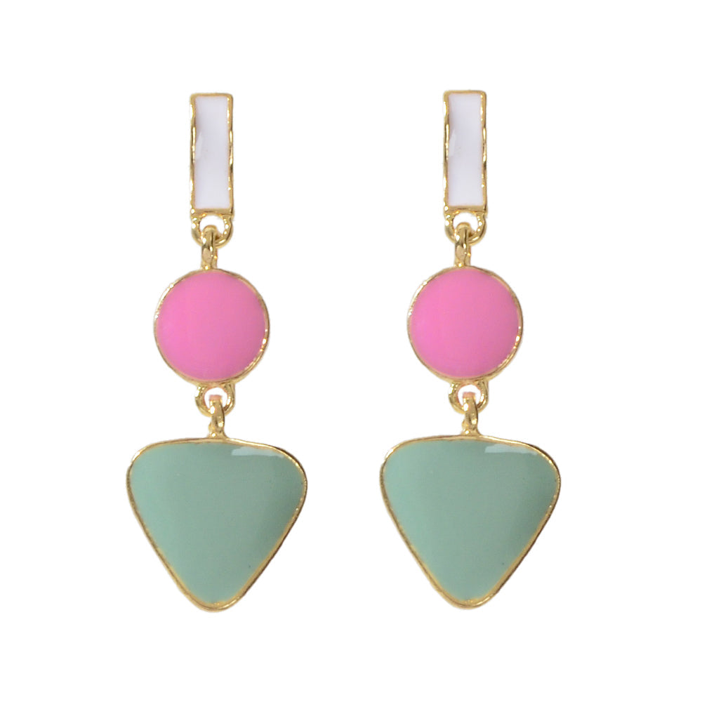 Designer Jewellery Multi-colored Enamel Round Triangle Geometric Dangle Earrings